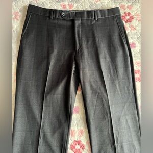 Ballin Super 110’s Wool Dark Blue Plaid Flat Front Dress Pants Trousers 36 Waist